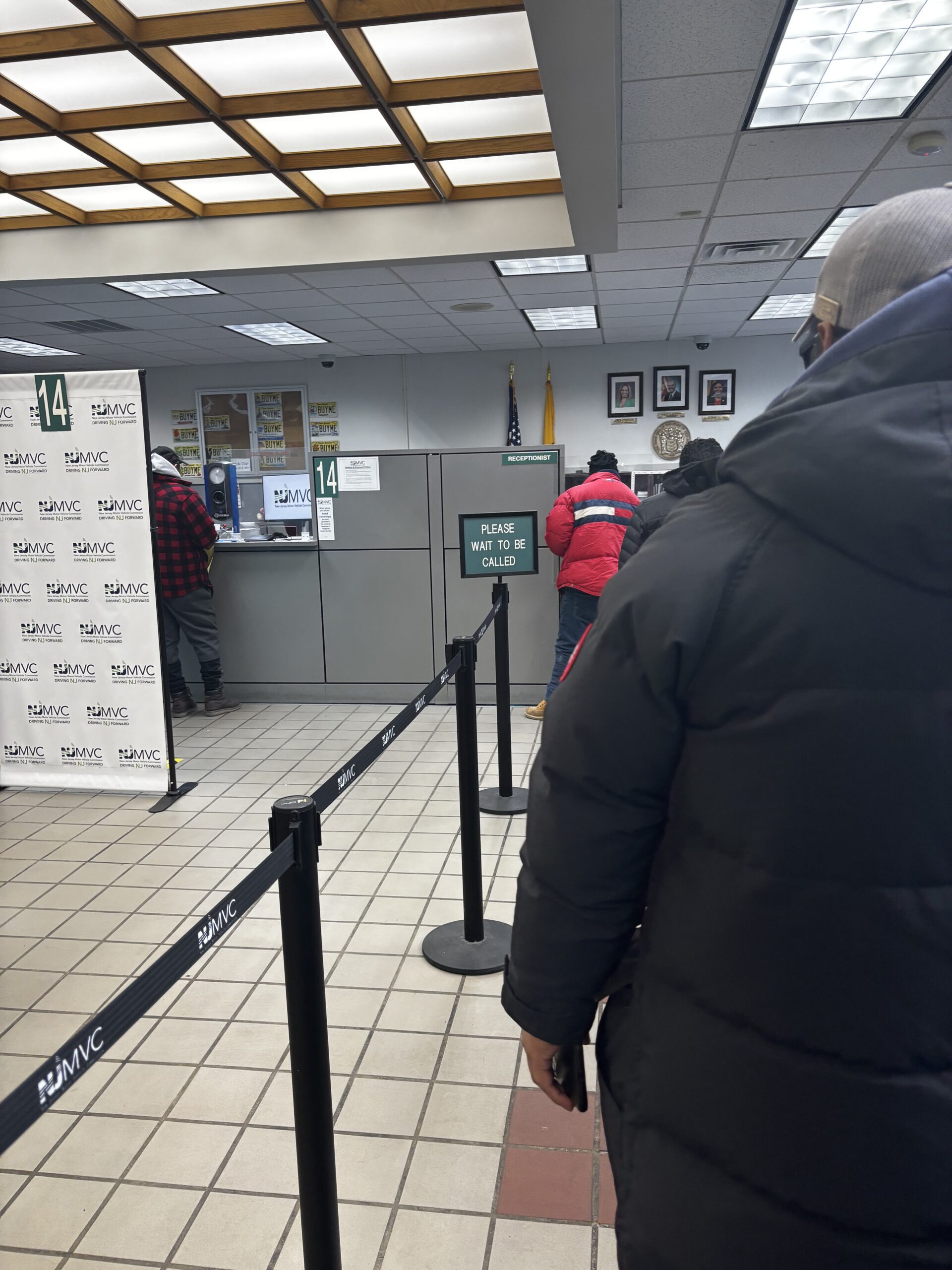 View form the back of the line at the New Jersey Motor Vehicles Commission.