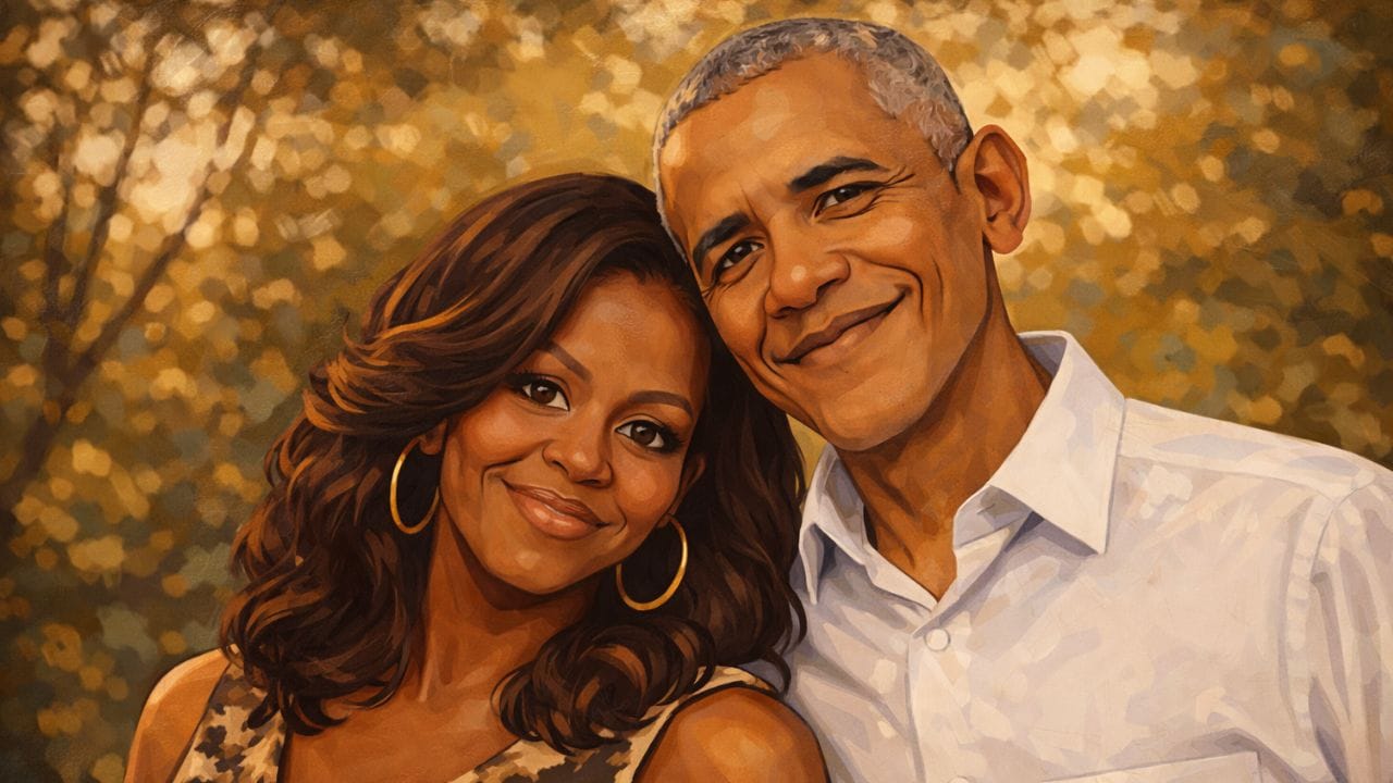 MICHELLE AND BARACK OBAMA SKETCH DEPICTION