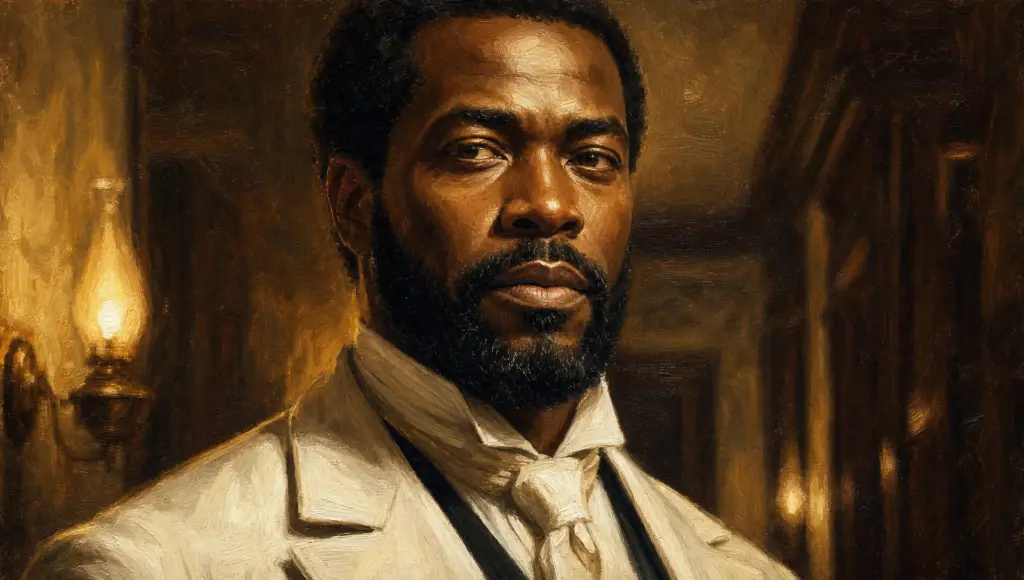 Artistic depiction of John Morrison head waiter and Underground Railroad conductor at the Cataract House hotel Niagara Falls New York