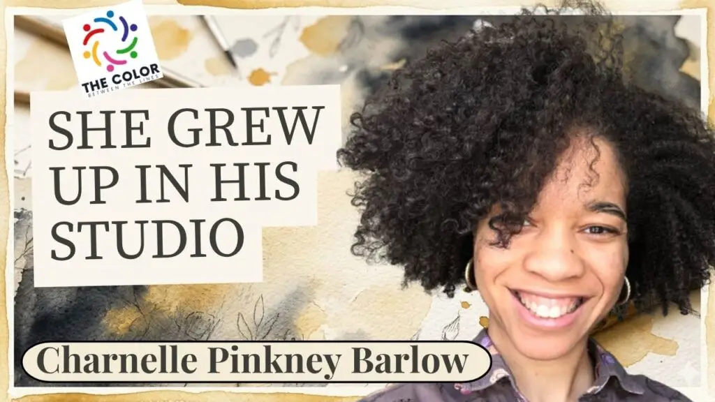 Jerry Pinkney's granddaughter Charnelle Pinkney Barlow smiling with text She Grew Up in His Studio