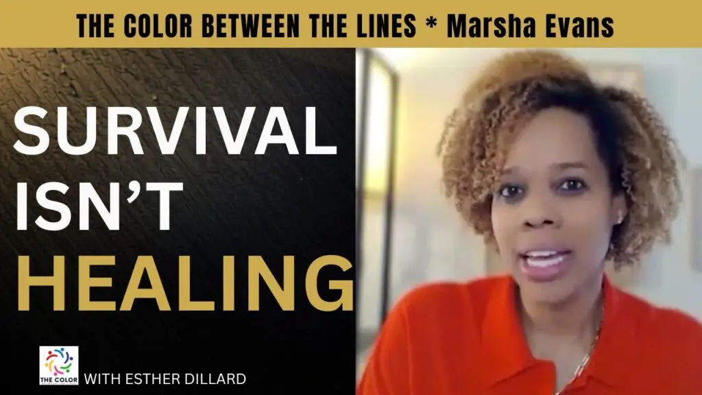 Marsha Evans, licensed counselor and sound healing practitioner, on The Color Between the Lines episode thumbnail "Survival Isn't Healing"